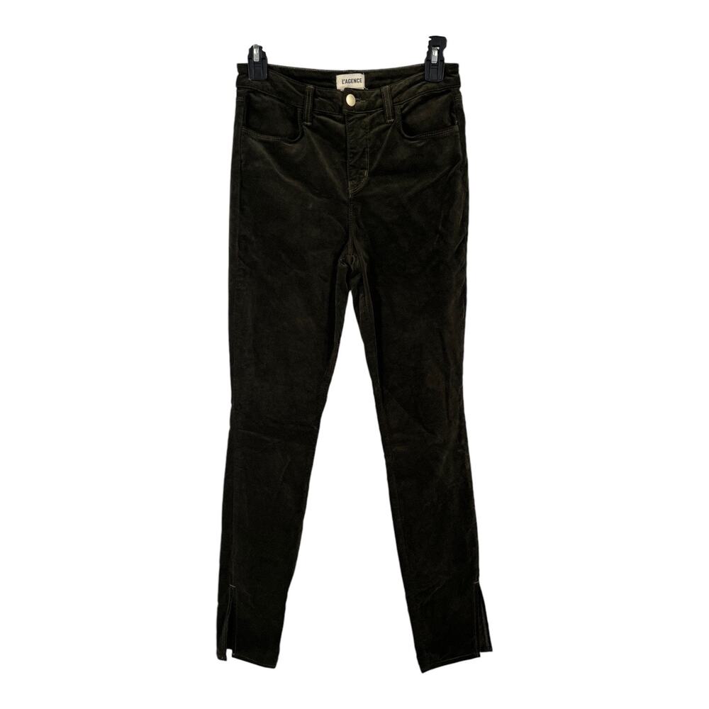 L'AGENCE Jeans Josie High Rise Skinny Jeans Split Hem velvet green size 26
